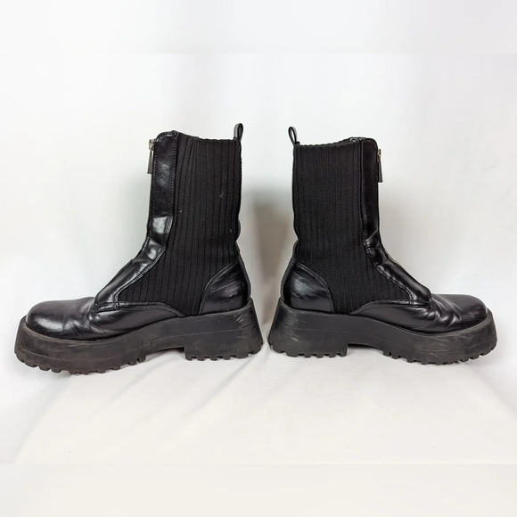 ZARA sz. 40/9 Flat Sock Ankle Boots Zipper Front Booties Combat Chunky Platform - Picture 9 of 15